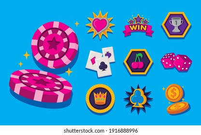 conjunto de ranuras juego de casino iconos de ilustración vectorial diseño