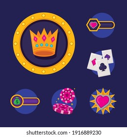 Bundle von Slots Casino Set Symbole Vektorgrafik Design