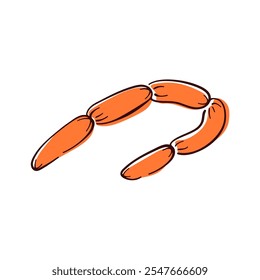 Bundle of smoked sausage in flat style. Design for meat shop, menu, grocery. Isolated on a white background.