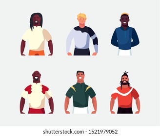 bundle of soccer players men vector illustration design