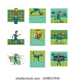 bundle of soccer sport icons vector illustration design