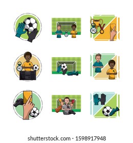 bundle of soccer sport icons vector illustration design