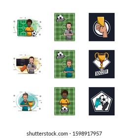 bundle of soccer sport icons vector illustration design