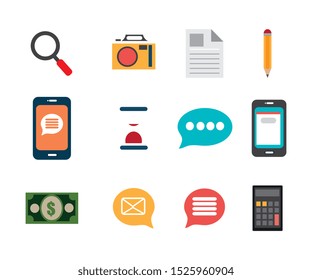 bundle of social media marketing and icons vector illustration design