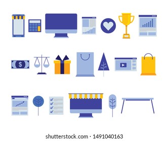 bundle of social media marketing vector illustration design