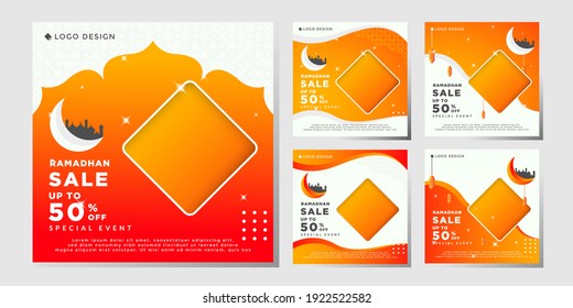 bundle Social Media Post Ramadhan Sale, vector eps 10 template ramadhan sale shape of moon, mosque. modern banner islamic.
