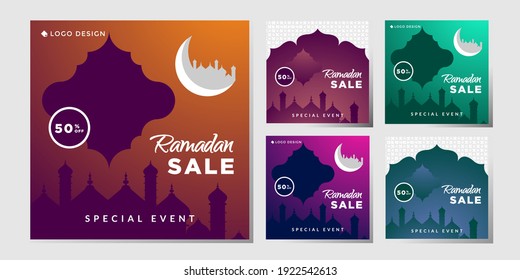 bundle Social Media Post Ramadhan Sale, vector eps 10 template ramadhan sale shape of moon, mosque. modern banner islamic.