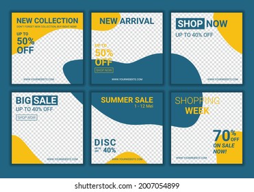 Bundle social media post template in abstract puzzle minimalist style. Summer big sale promotion. Good for online business promotion, sale web banners, mobile apps. Vector design illustration