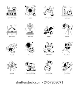 Bundle of Space Travel Doodle Icons

