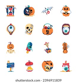 Bundle of Spooky Halloween Flat Icons 

