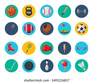bundle of sports equipment icons vector illustration design
