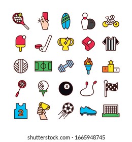 bundle of sports set line and fill icons vector illustration design