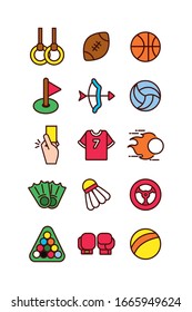 bundle of sports set line and fill icons vector illustration design