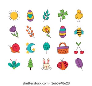 bundle of spring set hand draw icons vector illustration design