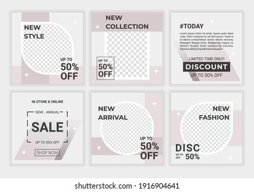A bundle of square banners. Minimalist social media post template design with light grey color background. Perfect for social media feed, story, and banner. Vector design with photo collage