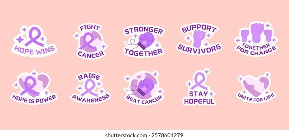 bundle sticker cancer day. vector illustration