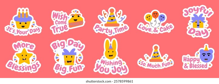 bundle sticker happy brithday. vector illustration