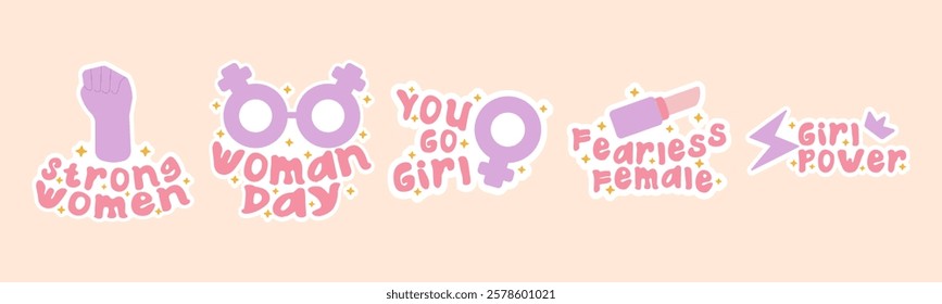 bundle sticker woman day. vector illustration