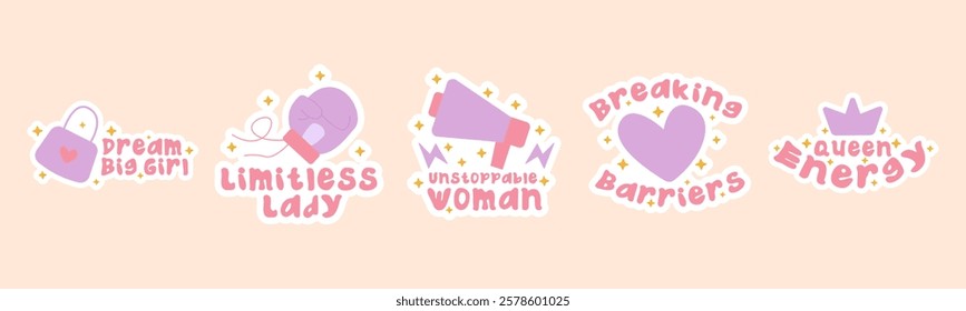 bundle sticker woman day. vector illustration