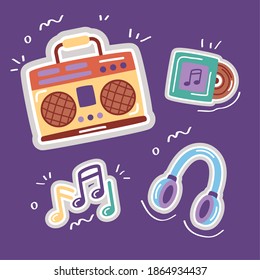 conjunto de emoticones conjunto de iconos en el diseño de la ilustración del vector de fondo púrpura