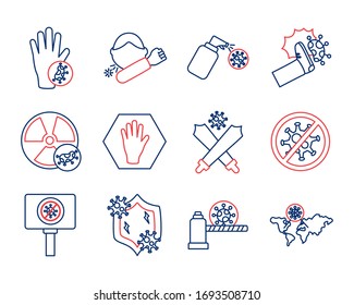 bundle of stop covid19 icons vector illustration design