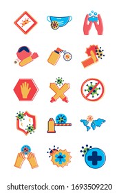 bundle of stop covid19 icons vector illustration design