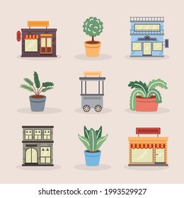 paquete de tiendas nueve iconos