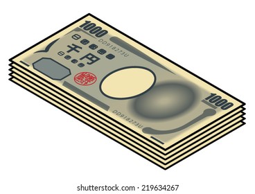 A bundle of stylized iconic 1000 Japanese Yen bank notes / paper money.