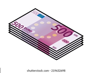 A bundle of stylized iconic colourful 500 Euro bank notes / paper money. 