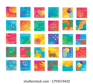 bundle of summer banners set icons vector illustration design