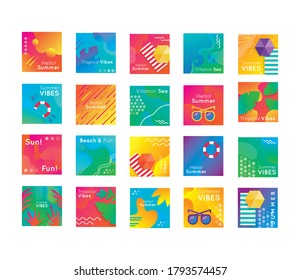 conjunto de banners de verano conjunto iconos diseño de ilustración vectorial