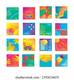 bundle of summer banners set icons vector illustration design
