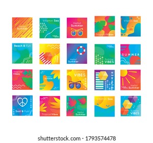 bundle of summer banners set icons vector illustration design