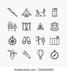 Bundle of summer camp activity flat line icons collection. simple  design vector