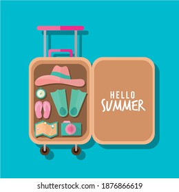 bundle of summer icons on a suitcase vector illustration design