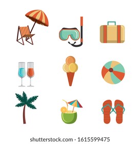 bundle of summer season set icons vector illustration design
