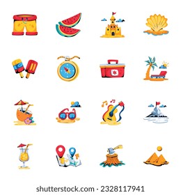 Bundle of Summer Travelling Flat Icons 

