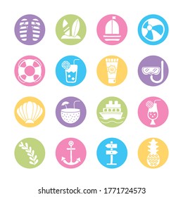 Paket von Sommerferien setzen Symbole Vektorgrafik Design