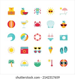 Bundle of summer vibes flat color collection. simple  design vector