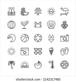 Bundle of summer vibes flat line icons collection. simple  design vector