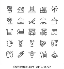 Bundle of summer vibes flat line icons collection. simple  design vector