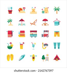 Bundle of summer vibes flat sign color collection. simple  design vector