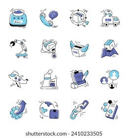 Conjunto de iconos de doodle de gestión de la cadena de suministro  
