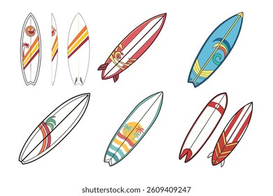 A Bundle of Surfboard summer element vector cartoon illustration with White background