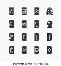 Bundle Of Tarot Cards Flat Black Icons Collection. Simple  Design Vector