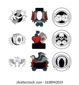 bundle of tatoos images icons vector illustration design