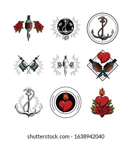bundle of tatoos images icons vector illustration design