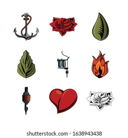 bundle of tatoos images icons vector illustration design