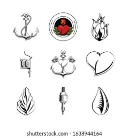 bundle of tatoos images icons vector illustration design