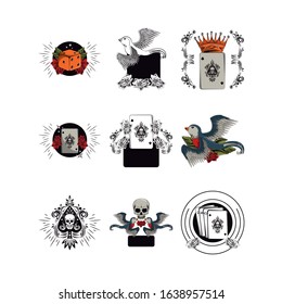 bundle of tatoos images icons vector illustration design